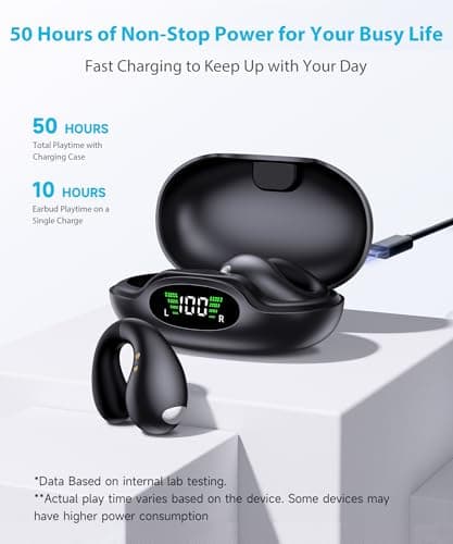 Boytond Ultra Open Ear Earbuds - Comfortable Clip-On Bone Conduction Earbuds, Over-The-Ear Open Headphones with Waterproof Build for Running, Gym Workouts, and Outdoor Sports, Onyx Black — view 4