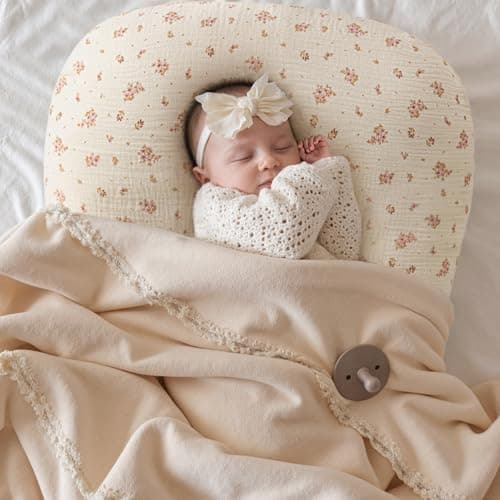 habibee Muslin Baby Lounger Cover 2 Pack, Cotton Baby Lounger Pillow Cover for Newborn, Organic Infant Lounger Cover for Boys and Girls, Pink Blossom — view 3
