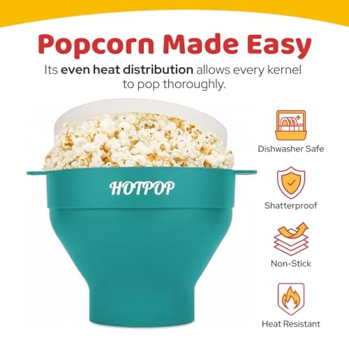 The Original Hotpop Microwave Popcorn Popper, Silicone Popcorn Maker, Collapsible Bowl BPA-Free and Dishwasher Safe- 20 Colors Available (Cyan) — view 3