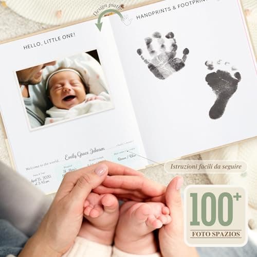 Lanpn Hello Baby First 5 Year Memory Book for Boy Girl - Linen Hardcover Baby Book Keepsake for New Parents - Newborn Baby Journal Scrapbook Photo Album Baby Milestone Book (Pink, 154 Pages) — view 3