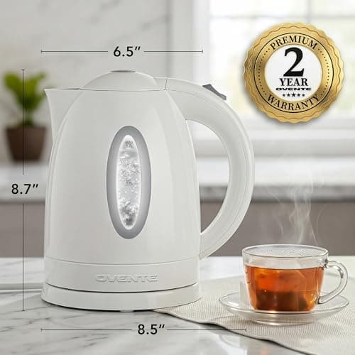 OVENTE Electric Kettle, 1.7L Fast Boiling Water Heater for Coffee or Tea, BPA Free with Water Level Gauge, Auto Shut-Off, Boil-Dry Protection, Indicator Light and Removable Filter, White KP72W — view 5