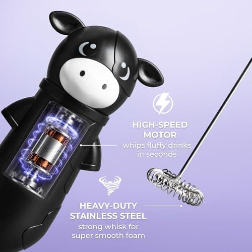 Zulay Kitchen Cow Milk Frother Wand – Cutesy Frother, Meet Your New Frothing Buddy Betsy The Cow, Adoption Papers and Stickers Included, Purrr-fect for Lattes, Cappuccino & Matcha – Black — view 5