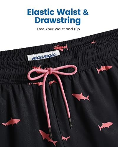 maamgic Mens Swim Trunks with Compression Liner 2 in 1 Swimming Shorts Stretch 5.5" Quick Dry Bathing Suits,Black Shark,X-Large — view 4