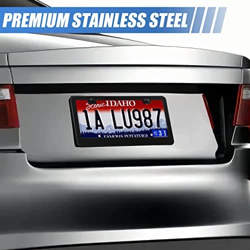 QUANQIUFEI 2 Pack License Plate Frames, Stainless Steel Car License Plate Cover Car Accessories with Screw Caps (Black) — view 5