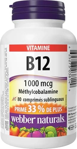 Webber Naturals Vitamin B12 1000 mcg, Quick Dissolve, 80 Tablets, Supports Energy Production and Metabolism
