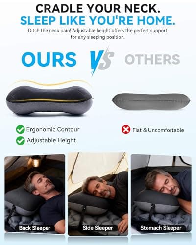 Hikenture Camping Pillow with Removable Cover - Ultralight Inflatable Pillow for Neck Lumber Support - Upgrade Backpacking Pillow - Washable Travel Air Pillows for Camping, Hiking, Backpacking (Black) — view 2