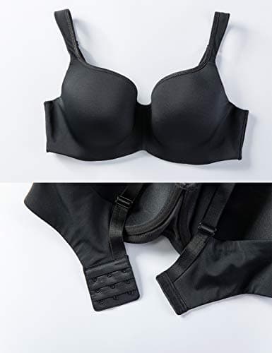 DELIMIRA Women's Balconette Bra Plus Size Full Coverage Tshirt Seamless Underwire Bras Back Smoothing Black 44C — view 2