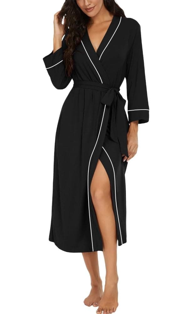 PrinStory Women Dressing Gowns Causal Kimono Robes Long Bathrobe Soft Womens 3/4 Sleeve Ladies Loungewear