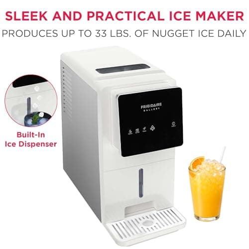 FRIGIDAIRE Countertop Crunchy Chewable Touchscreen Nugget Ice Maker, 33lbs per Day, Auto Self Cleaning, White