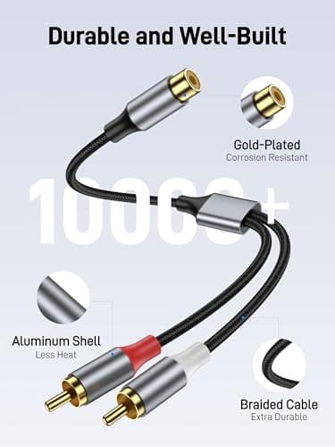 KAYQINHO RCA Y Adapter Splitter Cable, RCA Y Splitter 1 Female to 2 Male, 20cm Short Stereo Audio Y Cable for Amplifier, Subwoofer, Home Theater, DVD, TV, Speaker. — view 3