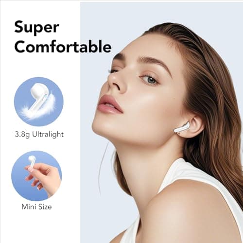 Wireless Earbuds, Bluetooth 5.4 Headphones, HiFi Stereo with 4 ENC Noise Cancellation in-Ear Bluetooth Earbuds, 50H Playback, LED Display, Touch Control, IPX7 Waterproof Ear Buds, Off White — view 5
