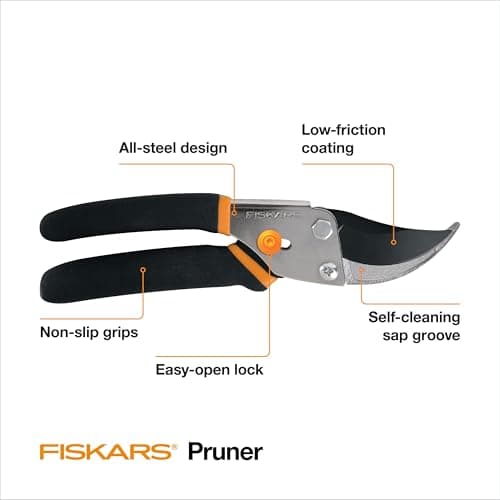 Fiskars Bypass Pruning Shears, 5/8" Cut Capacity Gardening Scissors, Self-Cleaning Sap Groove Prevents Sticking, Non-Slip Grip for Cutting Stems & Branches, Sharp Steel Blades w/ Low-Friction Coating — view 7