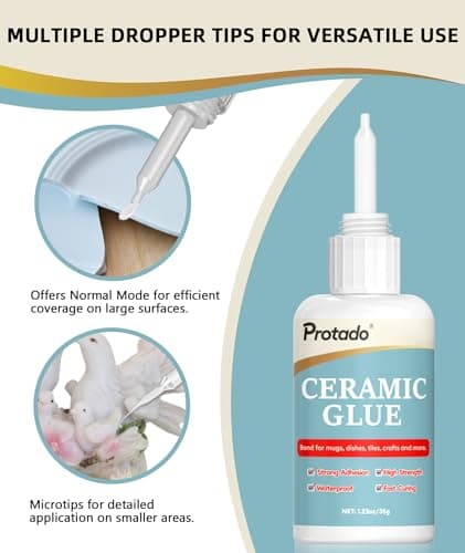 Protado Ceramic Glue, 35g Heavy Duty Super Strong Clear Glue, Waterproof Heat Resistant Adhesive for Ceramic Bonding, Repair, Porcelain, Tile, Pottery, Mugs, Dishes, DlY Kits — view 3