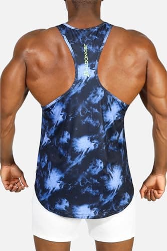 Jed North Men's Graphic Bodybuilding Tank Tops Gym Stringers Racerback,AbstractBlue,Small — view 3