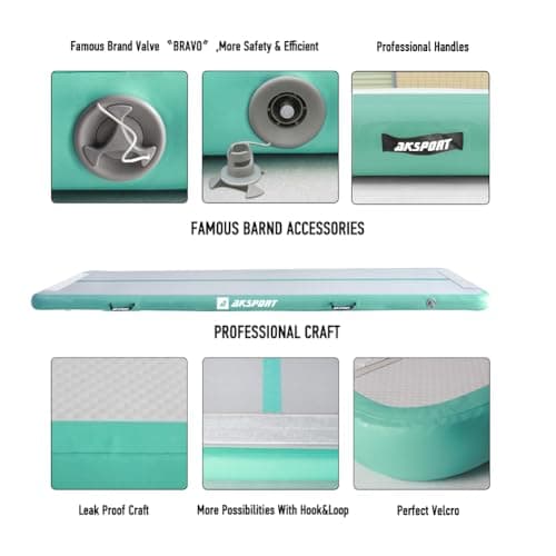 AKSPORT Air Mat Tumble Track Gymnastis Tumbling Mat Inflatable Mats With Electric Air Pump for Home Use/Tumble/Gym/Training/Cheerleading/Parkour/Beach/Park/Water(Mint Green, 13.12ft) — view 3
