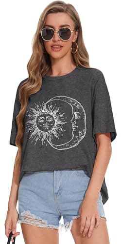 ADOREJOY Womens Oversized T-Shirt Summer Short Sleeve Tops Casual Boyfriend Shirt Loose Fit Tees(A Moon Grey,L) — view 5