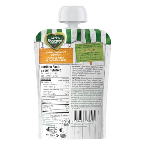 Little Gourmet Organic Toddler Snack Bright Blends Mango Coconut Spinach, 113ml (12 Pack)