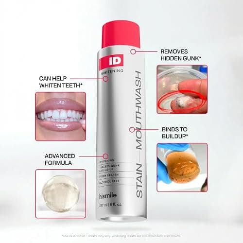Hismile iD Stain Whitening Mouthwash, Gunk Removing Mouthwash for Fresh Breath, Hydrogen Peroxide Mouthwash to Promote Whiter Teeth, Peroxide Rinse with Essential Oils 237ml — view 6