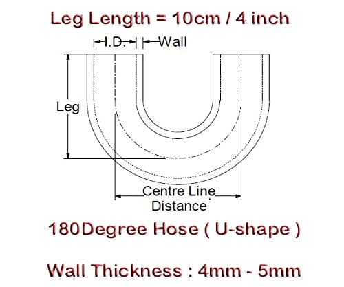 Autobahn88 Automotive Silicone Hose Bend, U-Shape 180-Deg Elbow Coupler, ID=1" (25mm), Center Line Distance 4" (102mm), Wall Thickness= 0.16" (4mm), 3-Ply, Red