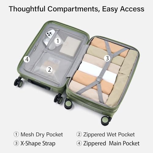 Hanke Expandable 26 Inch Luggage with Spinner Wheels, Hardside Large Suitcase, All-PC Hard Shell Travel Luggage, TSA Lock, Lightweight Durable Checked-Medium (Bamboo Green, 93L) — view 4