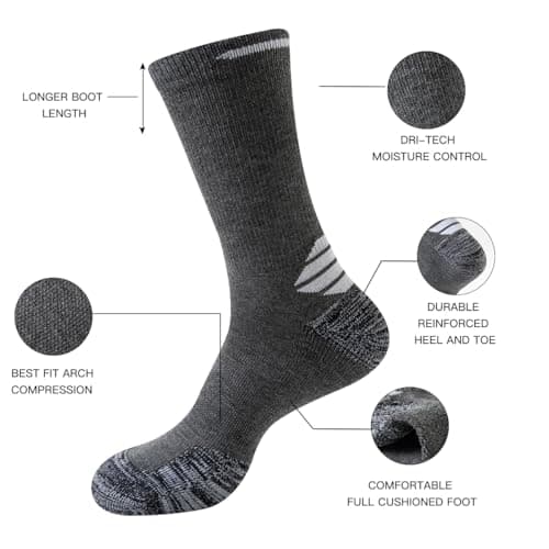 JOYNÉE 5 Pairs Mens Lightweight Long Cushion Work Socks Casual Breathable Crew Athletic Socks for Workout Sports,Multicolor,Large,Sock Size:10-13