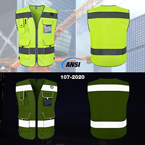 TCCFCCT Hi Vis Vest 9 Pockets High Visibility Reflective Safety Vest for Men Women, Safety Construction Vest with Reflective Strips, Meets ANSI/ISEA Standards, (CA-Yellow Medium)
