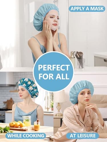 Years Calm Shower Caps For Women Reusable Waterproof，Pattern And Solid Color Dual-Layer Design For Dual-Layer Usable，Protects Hair In Shower, Spa, Cooking, Clean & Travel (Bell Orchid, One Size) — view 7