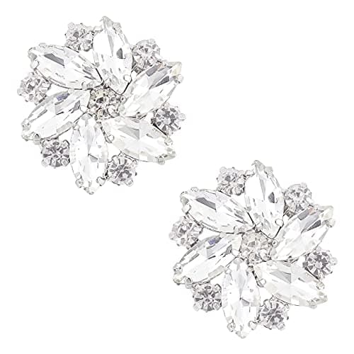 FINGERINSPIRE 2Pcs Crystal Shoe Clips Rhinestone Crystal Metal Shoe Clips Wedding Bridal Shoe Buckles Elegant Rhinestones Flower Clips for Jewelry Shoes Clothing Bags Hats Decor, Alloy+Rhinestone,
