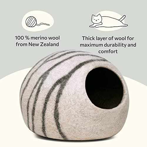 MEOWFIA Cat Cave – Premium Felt Cat Bed for Indoor Cats, Handmade Merino Wool (Light Grey, Large) — view 2