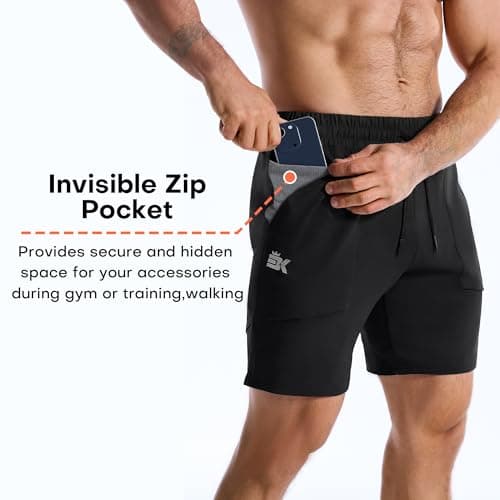 BROKIG Mens Gym Shorts Leg Slim Workout Casual Short(Black,X-Large) — view 3