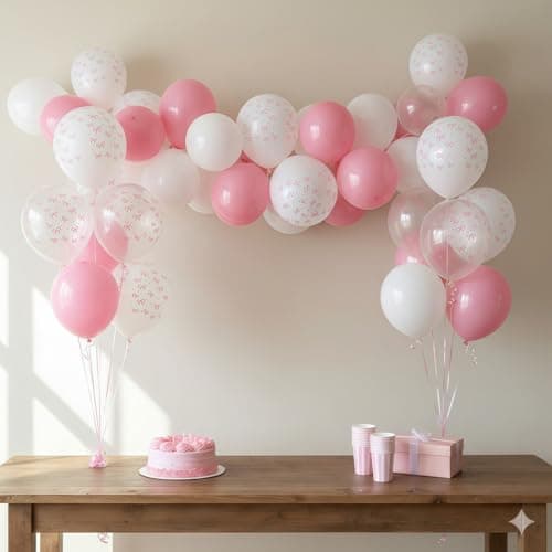 HILAVO Pink Bow Balloons, 12 Inch Pastel Light Pink Transparent White Bow Print Coquette Balloon for Girls Women Birthday Bachelorette Party Bridal Baby Shower Wedding Anniversary Decorations Supplies — view 3