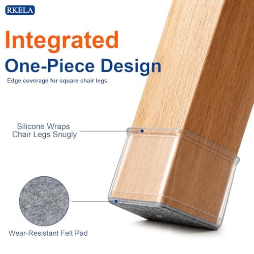 Chair Leg Floor Protectors, 24 Pack Square Furniture Pads for Hardwood Floors, Silicone Chair Leg Caps with Felt Pads, Anti-Scratch Reduce Noise, Fit (1-1/16" to 1-5/8") — view 2