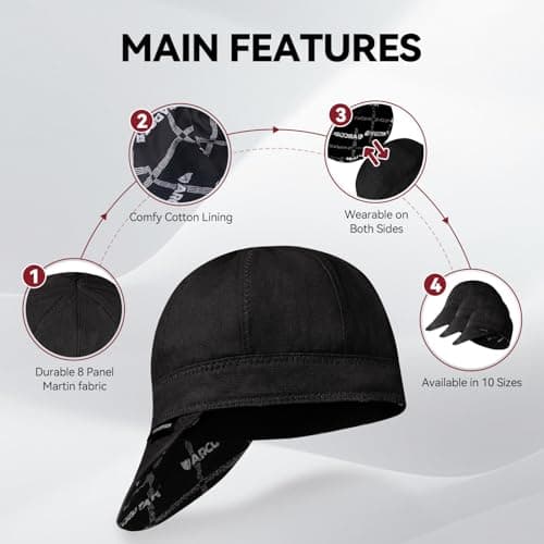 ARCCAPTAIN Reversible Welding Cap, 8 Panel Protective Welders Cap, 10 oz Fireproof Cotton Comforts for Safety and Protection While Welding to Men Women, Black, 7 3/4 — view 2
