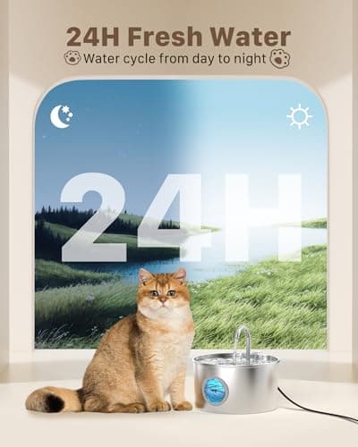 Cat Water Fountain Stainless Steel: Cat Fountain - 74oz/2.2L Water Fountains for Cats - Cats Drinking Waterer Fountains - Automatic Pet Waters Dispenser - Dog Bowl - for Pets& Small Animals — view 2