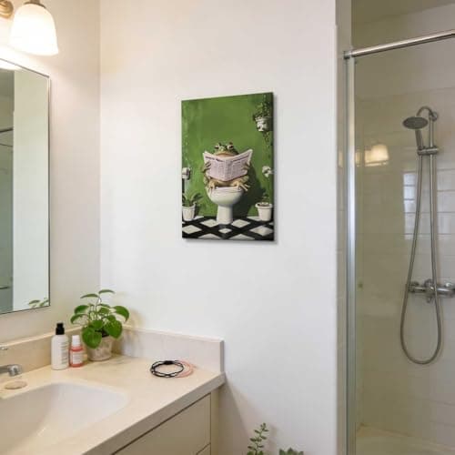 ZXHYWYM Funny Frog Bathroom Wall Art Frog Bathroom Wall Decor Green Cute Animal in Toilet Posters Whimsical Canvas Prints for Restroom Washroom (Green, 45L x 30W cm) — view 2