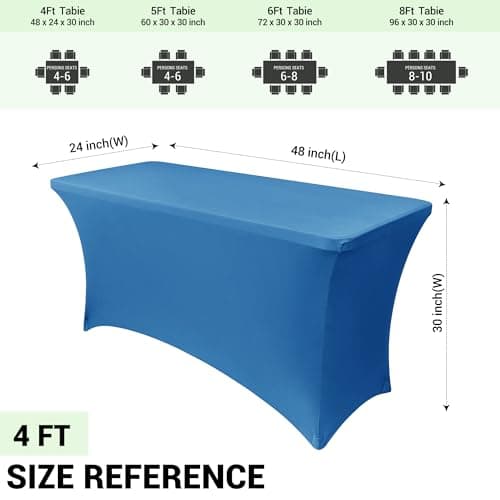 Obstal 4Ft Stretch Spandex Table Cover for Standard Folding Tables - 2 Pack Universal Rectangular Fitted Tablecloth for Party, Banquet, Events, Trade Show (Aqua, 48L x 24W x 30H Inches) — view 3