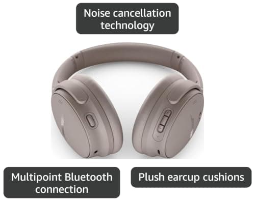 Bose QuietComfort Headphones - Wireless Bluetooth Headphones, Active Over Ear Noise Cancelling and Mic, USB-C Charging, Deep Bass, Up to 24 Hours of Playtime, Sandstone — view 2