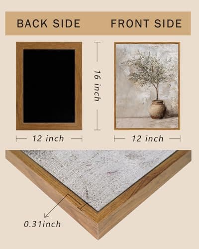 ARPEOTCY Vintage Framed Canvas Wall Art, 12x16inch, Farmhouse Olive Tree in Vessel Wall Decor, Still Life Art Prints Home Decorations, Botanical Paintings for Living Room Bedroom Office Decor — view 3