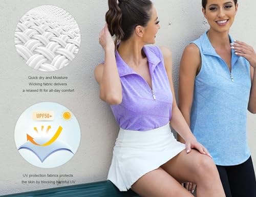 Tanst Sky Women's Sleeveless Golf Shirts, Ladies Workout Tank Top Quarter Zip Racerback Quick Dry Wrinkle Free Activewear Gym Exercise Bowling Running Polo Athletic Apparel Zebra Large — view 4
