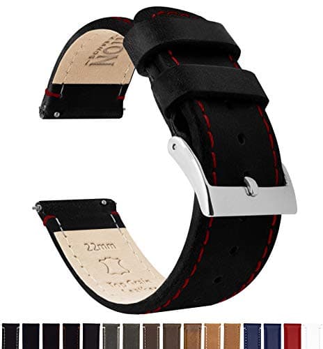 BARTON Quick Release - Top Grain Leather Watch Band Strap - Choice of Width - 16mm, 18mm, 19mm, 20mm, 21mm 22mm, 23mm or 24mm - Black/Red Stitching 20mm