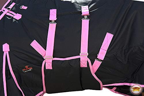 Black with Pink Trims 72 Inch HILASON 1200D Winter Waterproof Poly Horse Turnout Blanket Belly Wrap — view 3