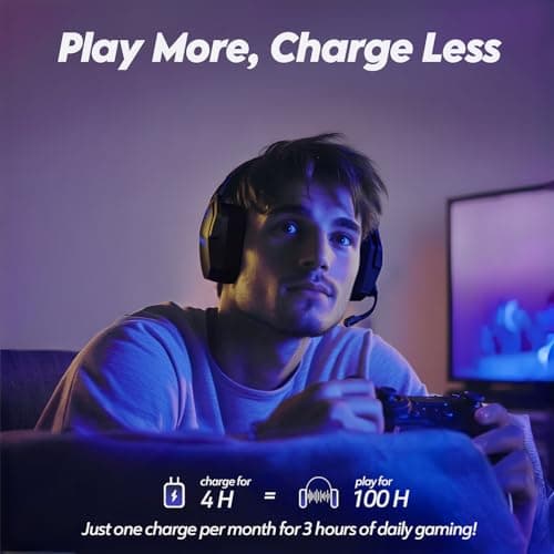 NUBWO Wireless Gaming Headset with Mic for Ps5 Ps4 PC, Zero Interference, 100-Hour Battery All-Day Play, 23ms Sync​ for Fortnite & Call of Duty/FPS Gamers, Triple Mode All Devices Compatible - Blue — view 5