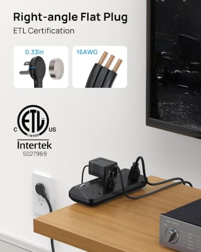 TROND Desk Clamp Power Bar Surge Protector with PD 20W USB C, 6 Outlets Desktop Charging Station, 6ft Flat Plug Extension Cord Indoor, Fit 1.97" Tabletop Edge, ETL Listed, Home Office Supplies, Black — view 4