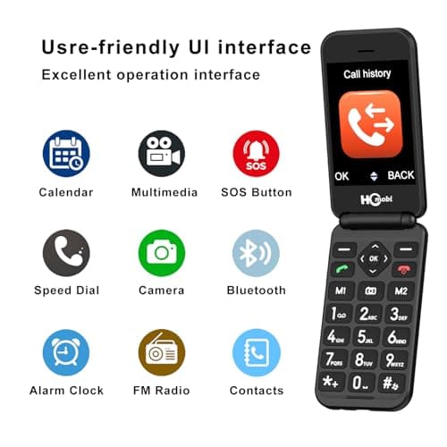 4G Flip Phone Unlocked for Senior,Basic Flip Phone for Seniors,2.8" +1.5 '' Dual Screen,SOS Button,Speed Dial,Large Fonts,Charging Dock,1400mAh Battery. (Black) — view 2