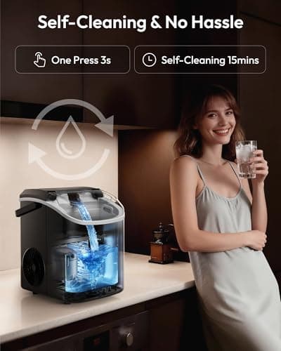 EUHOMY Nugget Ice Maker Countertop with Handle, Ready in 6 Mins, 38lbs/Day, Removable Top Cover, Self-Cleaning, Portable Chewable Ice Maker with Basket, Scoop, for Home/RV/Party/Camping (Black) — view 5