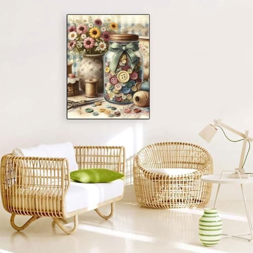 Accompany Wind 5D Diamond Painting Kits for Adults -Vintage Sewing Room with Buttons Jar Full Drill Diamond Art Craft Kits for Adults - Diamond Art Kits for Home Wall Decor 12×16 Inch — view 6