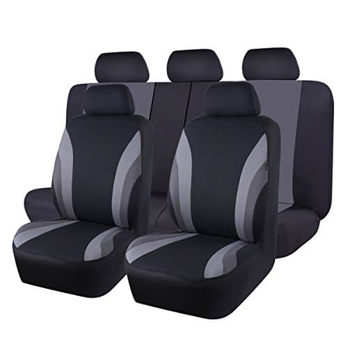 CAR PASS Line Rider 11PCS Universal Fit Car Seat Cover -100% Breathable with 5mm Composite Sponge Inside,Airbag Compatible (Black with Gray)