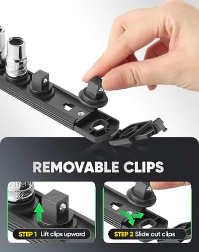 ALOANES 3/8-Inch Drive Magnetic Socket Organizer, Heavy Duty Aluminum Socket Rail Organizer, Socket Holder Kit for Tool Box Drawer, 3/8-Inch Socket Holder x 12 Clips (Black) — view 3