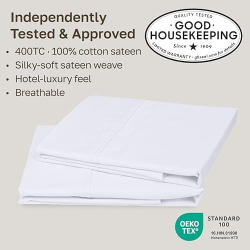 California Design Den Standard Queen Size Pillowcase Set - 400 Thread Count, 100% Cotton Sateen, Set of 2 Pillow Covers, Soft and Breathable - Bright White
