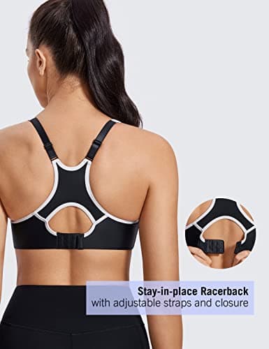 SYROKAN Women's Full Support High Impact Racerback Lightly Lined Underwire Sports Bra Black 36F — view 5
